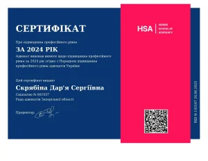 сертифікат про підвищення професійного рівня адвоката за 2024 рік